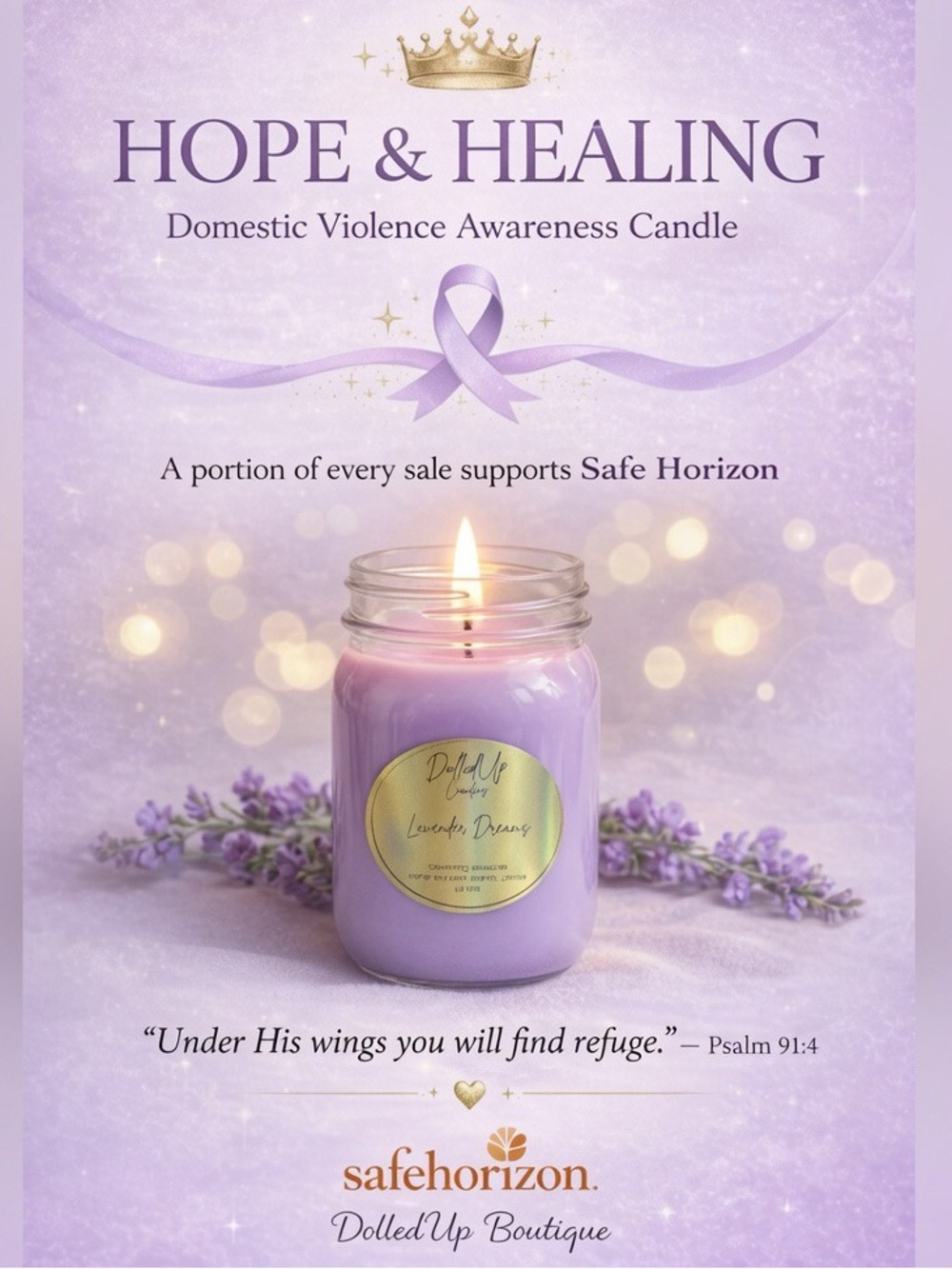 Domestic Violence Awareness Candle • Hope & Healing • 16oz Lavender